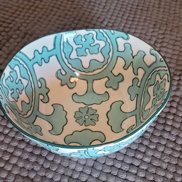 Antropology Gloriosa... Artistic Teal and White Ceramic Bowls - Picture 2 of 9